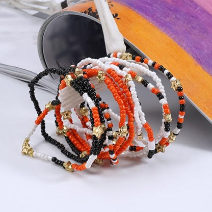 Ardorchid Halloween Bracelets for Women Pumpkin Ghost Steleton Bat Skull Beaded Stackable Stretchy Bracelet Rugby Thanksgiving Christmas Heishi Bracelets - color: Halloween Bracelet -7