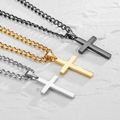 Zocomi Cross Necklace for Men Boys, Stainless Steel Layered Cuban Link Herringbone Chain Cross Pendant Christian Fashion Jewelry Gifts 16-24 Inches - color: Silver, size: 18inch/20inch, style: Cuban+Cuban
