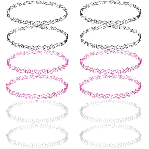 PAGOW Tattoo Choker Set, Stretchy 90s Choker Necklace, Adjustable Retro Y2K Gothic Grunge Chokers Jewelry Accessories - color: Black,Clear,Pink,12Pcs