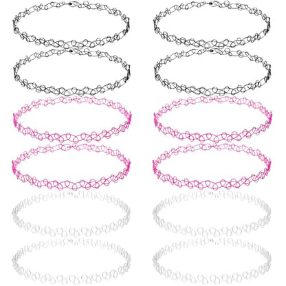 PAGOW Tattoo Choker Set, Stretchy 90s Choker Necklace, Adjustable Retro Y2K Gothic Grunge Chokers Jewelry Accessories - color: Black,Clear,Pink,12Pcs