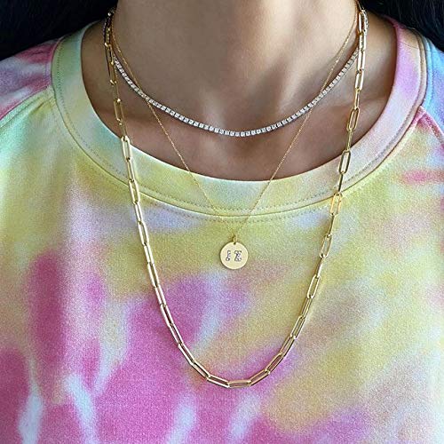 Lock Necklace for Women Paperclip Link Chain Padlock Necklace Non-Tarnish - color: Gold - 24 Inches Chain Necklace