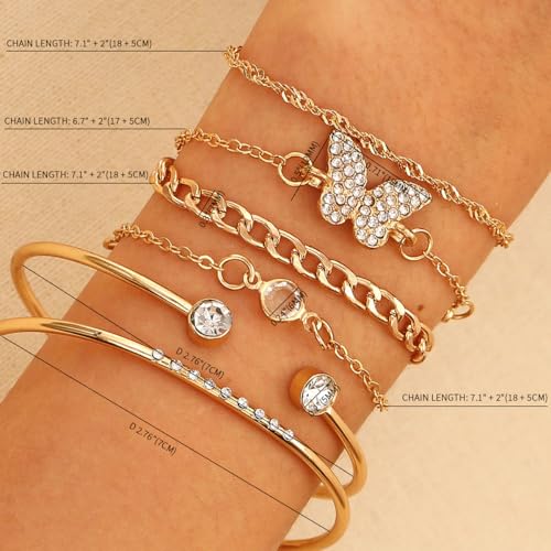 14K Gold Plated Bracelets Sets for Women Non Tarnish Stackable Bangles Dainty Tennis Cuban Paperclip Beaded Knot Rope Link Chain Cuff Trendy Jewelry for Wife Mom Anniversary Birthday Gifts