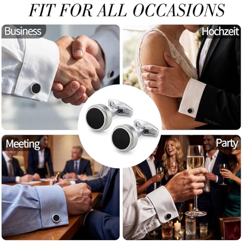 Cufflinks for Men, Stainless Steel Tuxedo Cuff Links Classic | Stainless Steel, 0.5 inch Lead-Free and Nickel-Free, groom Wedding Business Party, Gift for boyfriend Husband father - color: Black