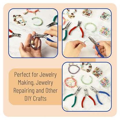 Mr. Pen- Pliers for Jewelry Making, 3 Pack, Chain Nose | Round Nose Pliers Set and Wire Cutter for Beading, Wire Wrapping, Jump Rings, Jewelry Repair, Crafting, DIY - color: Blue, Green, Red