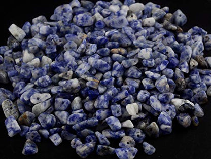 Natural Chip Stone Beads Blue Sodalite 5-8mm About 400 Pieces Irregular Gemstones Healing Crystal Loose Rocks Bead Hole Drilled DIY for Bracelet Jewelry Making Crafting (5-8mm, Blue White Sodalite) - color: Blue White Sodalite