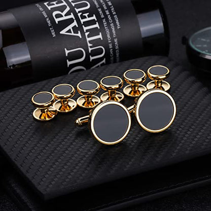 HAWSON Fashion Mother-of-Pearl Tuxedo Shirt Button and Cufflink Set, Specially Designed for Wedding Business - color: Gold Tone-Black Onxy