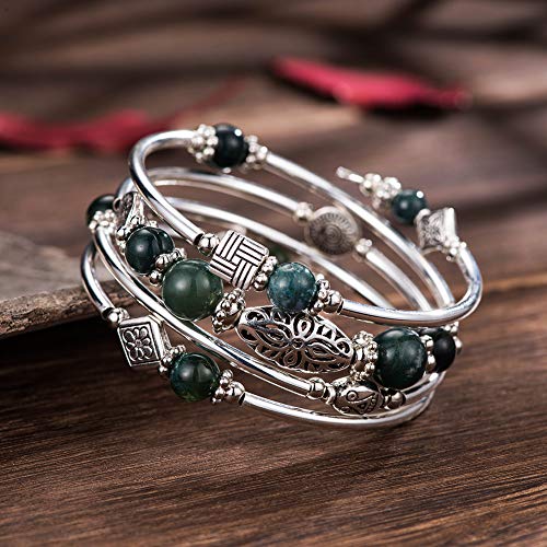 BULINLIN Layered Wrap Bangle Turquoise Bracelet - Bead Bracelet with Natural Agate Stone, Gifts For Women - color: 09-Dark green