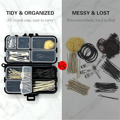 Hair Accessories Kit, Bobby Pins Set with Storage Box, Dance Competition Essentials Hair Styling Kit for Women Travel Ballet Updo Hairstyles(Black) - color: Black