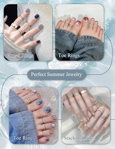JeryWe 9 Pcs Adjustable Toe Rings for Women Open Cuff Silver Toe Ring Summer Beach Toe Ring Set+10mm Floating Belly Button Ring Dangle Hypoallergenic Surgical Stainless Steel belly rings for Women
