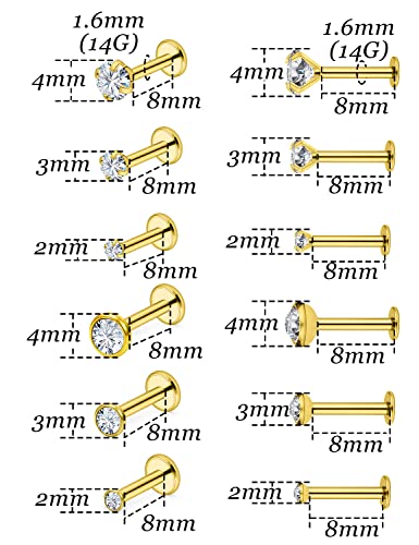 14G Lip Rings Stainless Steel Tragus Helix Conch Piercing Jewelry Snake Bite Piercing Monroe Lip Rings Labret Medusa Cartilage Lobe Earrings Piercing Jewelry Cubic Zirconia 2MM 3MM 4MM - color: 8MM-Gold,2mm/3mm/4mm
