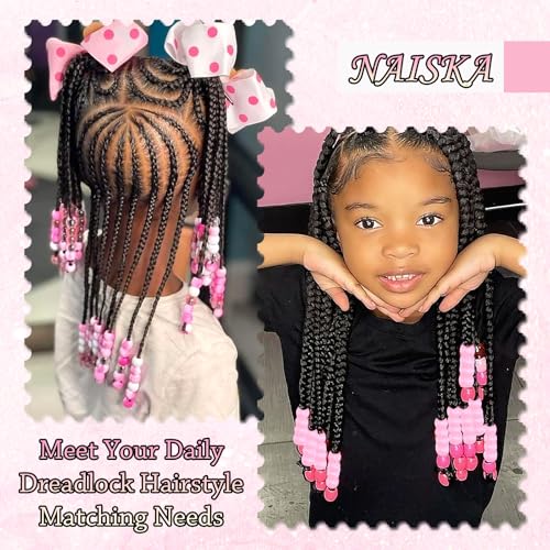 NAISKA 90Pcs Pink Hair Beads for Kids Girls Small Beads for Hair Cute Dreadlock Beads Acrylic Hair Beads for Braids Tiny Pony Beaded Hair Clips Toddler Loc Beads Jewelry - color: Pink