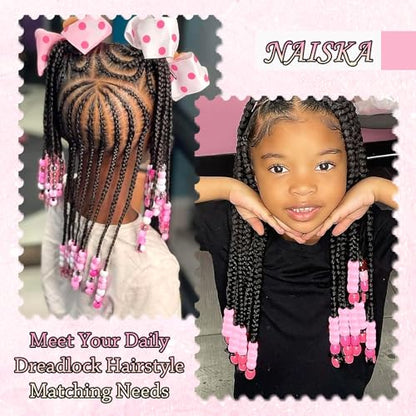NAISKA 90Pcs Pink Hair Beads for Kids Girls Small Beads for Hair Cute Dreadlock Beads Acrylic Hair Beads for Braids Tiny Pony Beaded Hair Clips Toddler Loc Beads Jewelry - color: Pink
