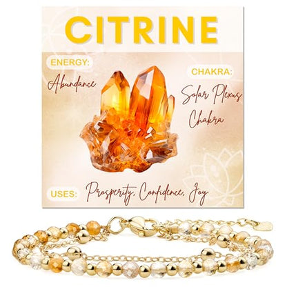Farfume Crystal Beaded Bracelets for Women 4mm Natural Stone Jewelry Gifts | Natural Beads Gemstone,Handmade,Helper Tool,Yoga Protection,Hypoallergenic,Durability Wear - color: Citrine-Joy