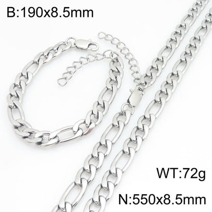 Kemstone Stainless Steel Figaro Cuban Bracelet Necklace Set for Men Women Jewelry - color: Silver 08