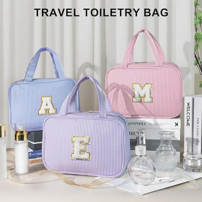 TOPEAST Travel Toiletry Bag for Women - Hanging Toiletry Bag Makeup Bag, Portable Toiletries Cosmetic Bag, Airplane Travel Essentials - Letter O, Blue - color: Blue, style: O