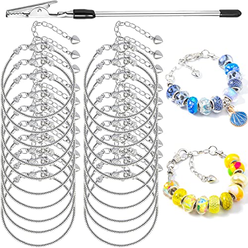 20 Pcs 6.3 Inch Snake Chain Charm Bracelets for Jewelry Making - Adjustable Snake Charm Bracelet Chains with Heart Shape Extender Chain DIY Bracelet Chain for Women - color: 20PCS 6.3 Inch Snake Chain Bracelet with Bracelet Helper