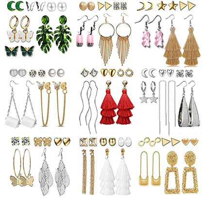47 Pairs Trendy Boho Teardrop Geometric Acrylic Rattan Statement Dangle Drop Earrings for Christmas - style: B-47 Pairs Colorful Acrylic Earrings