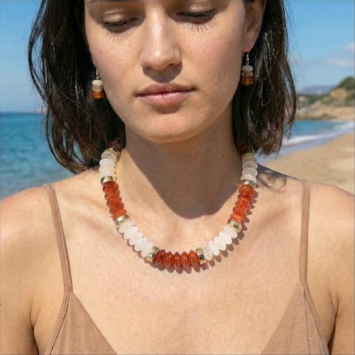 RISHEGAE Chunky Beaded Necklace for Women Boho Resin Beaded Choker Necklace Adjustable Surfer Beach Strand Necklaces Gold Handmade Acrylic Beads Jewelry Gift for Women - color: Style 1brown