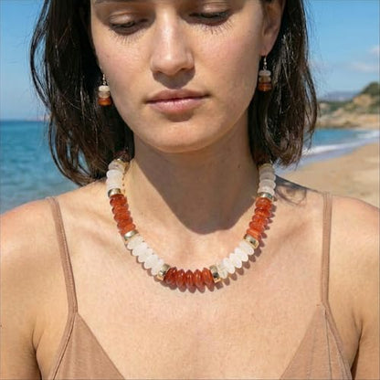 RISHEGAE Chunky Beaded Necklace for Women Boho Resin Beaded Choker Necklace Adjustable Surfer Beach Strand Necklaces Gold Handmade Acrylic Beads Jewelry Gift for Women - color: Style 1brown