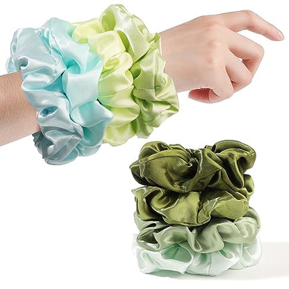 Ivyu Scrunchies for Women's Thick Curly Hair, Satin Hair Scrunchies for Girls, Big Cute Ponytail Holders, No Crease No Damage, 4 Pieces, Green - color: Green