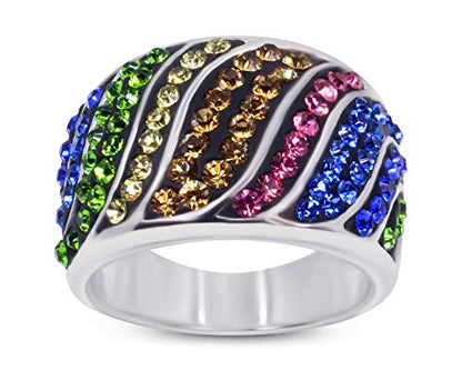 Savlano 18K White Gold Plated Rainbow Colorful Ring for Women