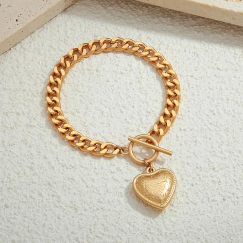 Gold & Silver Heart Chain Link Bracelets For Women - color: AMZ-SL22341A