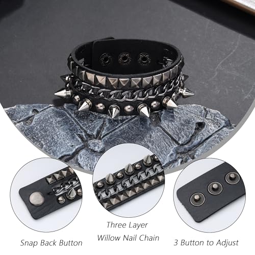 Mens Bracelet Braided Leather Punk Rock Cuff Bracelets Wrap Bracelet for Men Women Black - color: E2:3PCS