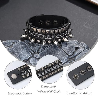 Mens Bracelet Braided Leather Punk Rock Cuff Bracelets Wrap Bracelet for Men Women Black - color: E2:3PCS