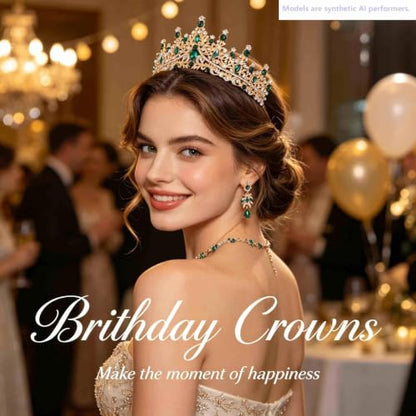 Kamirola Tiaras and Crowns for Women,Tiaras Earrings Necklace, Crystal Bridal Jewelry Set, Costume Jewelry for Women Party Halloween Prom Pageant - color: GOLD GREEN