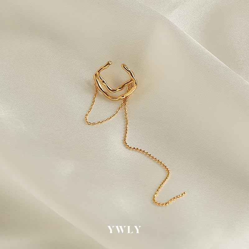 Ear Cuffs Earrings for Women Non Piercing Cartilage Cuff Wrap Clip on Earrings Trendy Pearl Rhinestone Tassel Chain Earrings Jewelry for Women - color: Gold Chain Ear Cuff