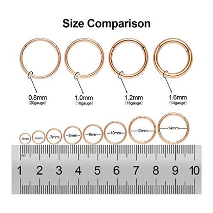Nose Rings Hoop, 316L Surgical Steel 20G 18G 16G 14G Hypoallergenic Nose Rings Septum Cartilage Hoop Earring Conch Piercing Jewelry for Women, Diameter 5mm to 14mm, Gold, Rose Gold, Silver, Black - style: 1pcs, Rose Gold, 18g, Diameter: 7mm
