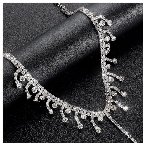 Rhinestone Tassel Choker Necklace Sexy Non Piercing Nipple Jewelry Summer Beach Chest Body Chain Crystal Nipple Body Accessories Jewelry for Women - color: Silver