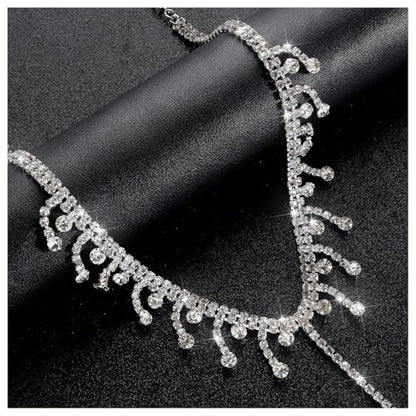 Rhinestone Tassel Choker Necklace Sexy Non Piercing Nipple Jewelry Summer Beach Chest Body Chain Crystal Nipple Body Accessories Jewelry for Women - color: Silver