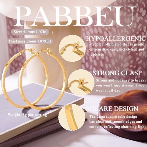 925 Sterling Silver Hoop Earrings Silver Hoops Earring Large Hoop Earrings | Jewelry for Her Gift Large Silver Hoop Earrings Hypoallergenic Thin Hoop Earring for Women Sensitive Ears 20/30/40/50/60/70mm - color: 50mm Gold