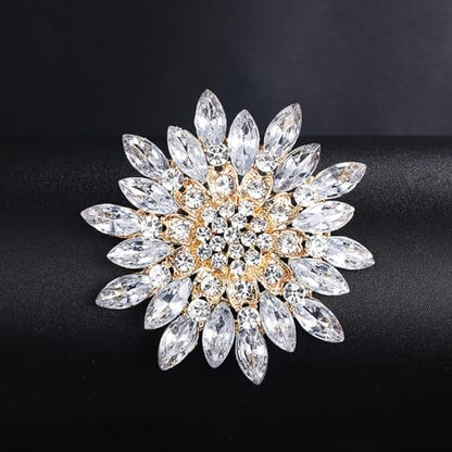 Rhinestone Sunflower Brooch Pin Red Pink Flower Brooch Stylish Crystal Brooch Elegant Clothing Hat Bag Accessories Jewerly for Women - color: White