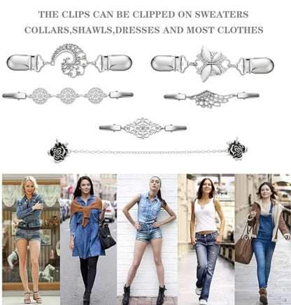 Vintage Sweater Clips Shawl Dresses Shirt Clips Retro Cardigan Collar Chain Clips Brooch Pins for Women - style: Style 15