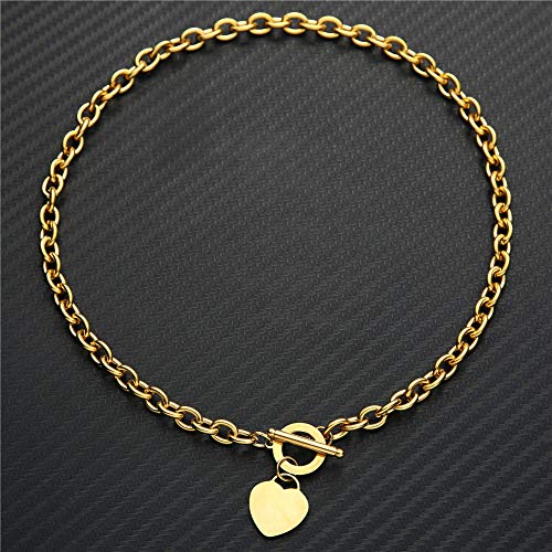 WangGao Elegent Love Stainless Steel Link Chain Blank Heart Charms Necklace for Women Toggle Clasp Closure - color: Gold, size: 17.72inches