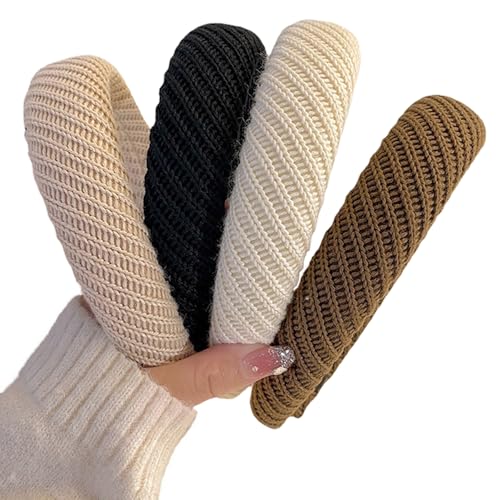 Headbands for Women Wide Knitted Hairbands Fashion Non Slip Headband for Women's Hair Cute Solid Colors Hair Accessories 4pcs - color: Brown3