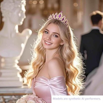 Kamirola - Queen Crown and Tiaras Princess Crown for Women Crystal Headbands for Bridal, Princess for Wedding and Party - color: Gold Violet