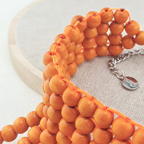 Coiris Boho African Wooden or Acrylic Beaded Bib Statement Necklace Strands Layered Cluster Chunky Collar Choker Wood Necklace for Women Fashion Costume Jewelry - color: N0065-Orange+Shell