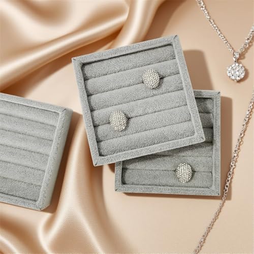 SCIKHETF Velvet Ring Earrings Studs organizer Tray Small Ring Insert Display Tray 5 Slots Stackable (Grey) - color: Grey