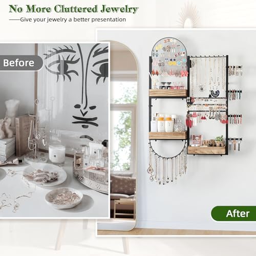 Keebofly Large Jewelry Organizer - Big Wall Mount Hanging Jewelry Holder Display for Earrings, Rings, Necklaces, Bracelets, Makeup, Perfume & Watches - color: Rustic Brown