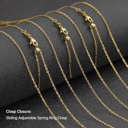 GTVOODX 10 Pack Gold Plated Necklace Chain Bulk Adjustable Stainless Steel Dainty Cable Chain for Jewelry Making with Rubber Stopper Beads - color: Gold Cable