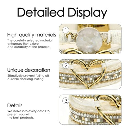 Leather Wrap Bracelets for Women, Boho Leopard Multi-Layer Crystal Beads Cuff Jewelry - color: J-Warp-019
