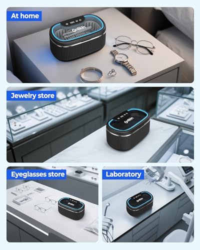 35W Ultrasonic Jewelry Cleaner, 45KHz Retainer Cleaner for Jewelry, 5 Timer & 3 Power Modes, Eyeglasses, Rings, Watch Strap, Dentures - 20oz, 304 Stainless Steel Tank, Quiet <38dB (Black) - color: Black