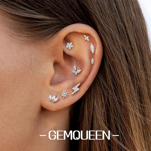 3 Pcs G23 Implant Grade Titanium Flat Back Earrings for Women Men | Hypoallergenic Internally Threaded 5A CZ Gold Flatback Stud, Tragus, Cartilage, Conch Piercing Jewelry for Sensitive Ears 18G - color: Silver 2