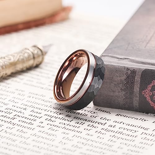 King Will Mens Tungsten Carbide Wedding Band with Groove Design | 6/7/8mm Width, Grooved, Comfort Fit, Everyday Wear - color: Hammered Brown-8mm