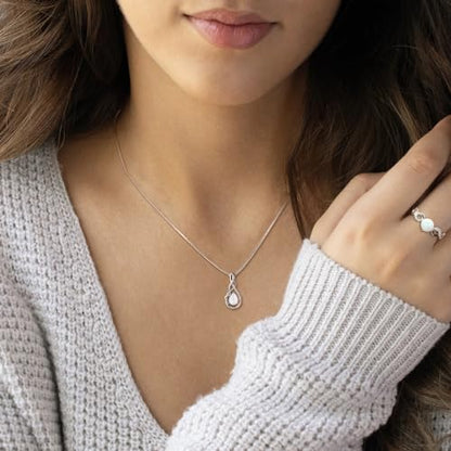 STARCHENIE Infinity Teardrop Necklace for Women 925 Sterling Silver Pendant Birthstone Jewelry - color: Silver-Opal