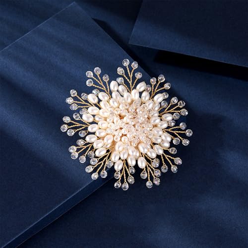 Flower White Pearl Brooch Pin for Women | Striking Large Pearl Flower Beads Statement Costume Pin Graceful Wedding Anniversary Prom Jewelry Gifts - style: Pearl1