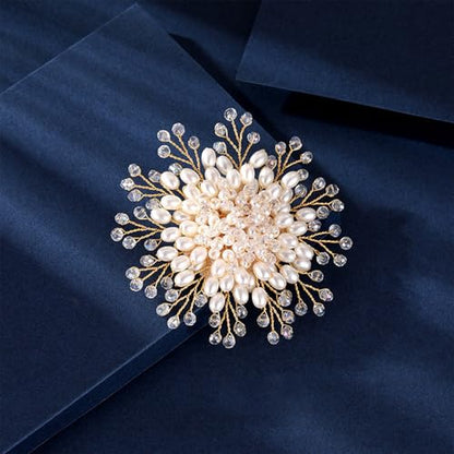 Flower White Pearl Brooch Pin for Women | Striking Large Pearl Flower Beads Statement Costume Pin Graceful Wedding Anniversary Prom Jewelry Gifts - style: Pearl1